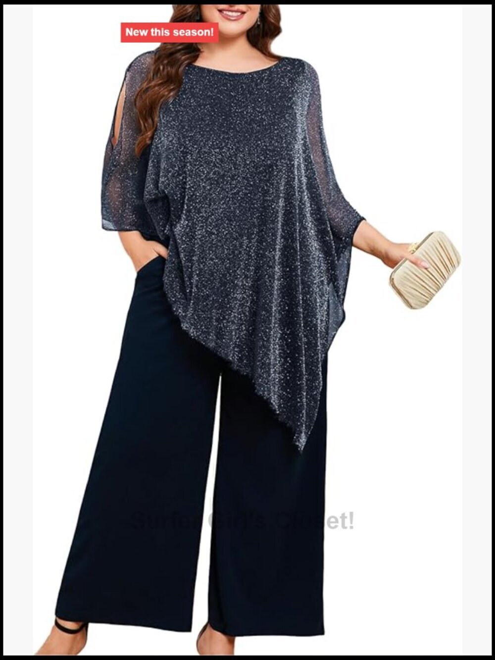 Plus Size Dressy 2 Piece Pant Suit Asymmetric Cape Set with Pockets Wedding